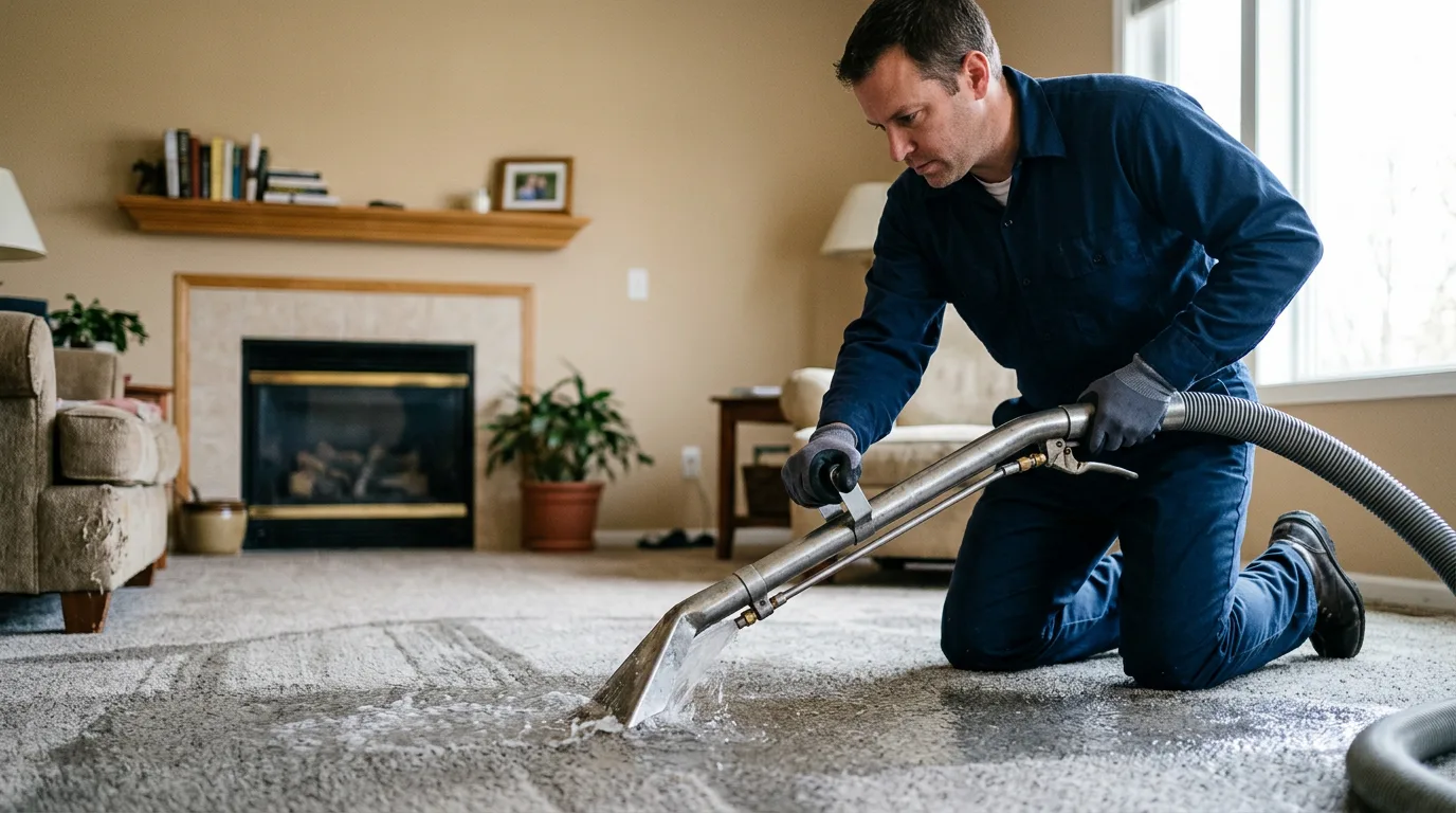 Water damage restoration technician working near Lamar, IN